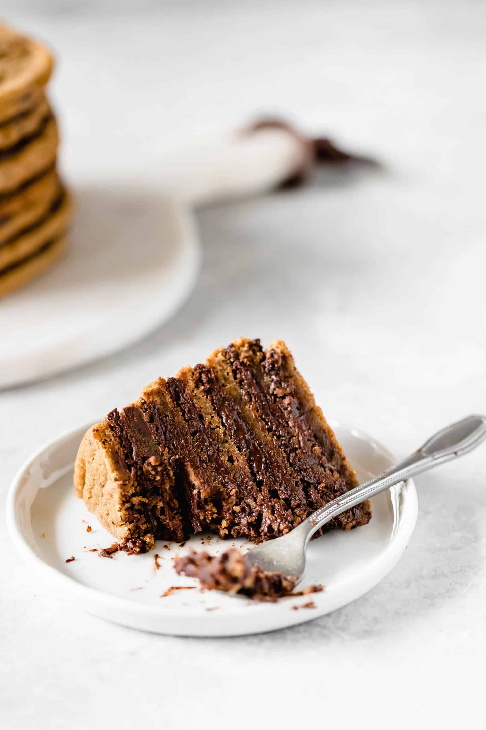 chocolate chip cookie cake on a plate