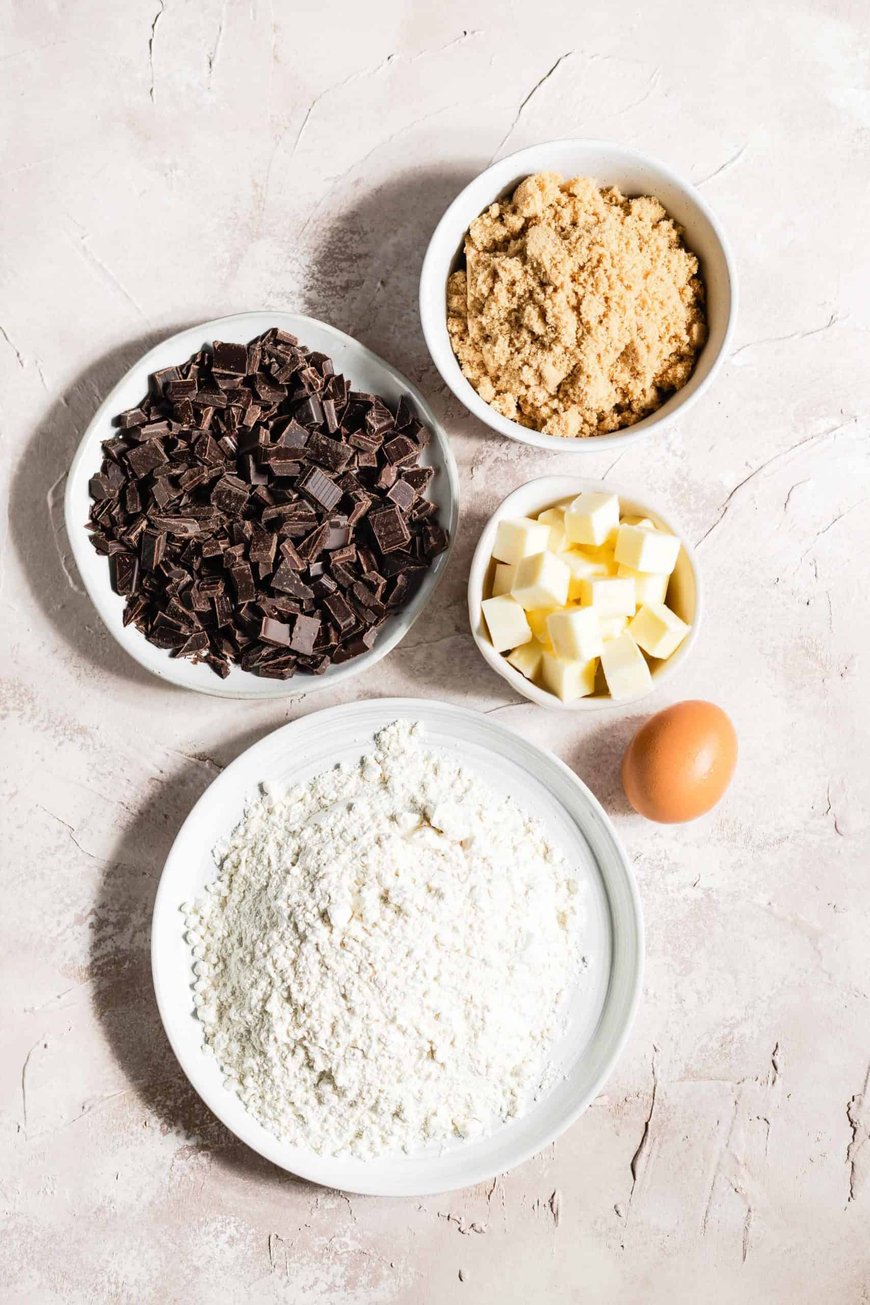 Ingredients for chocolate chip shortbread cookies