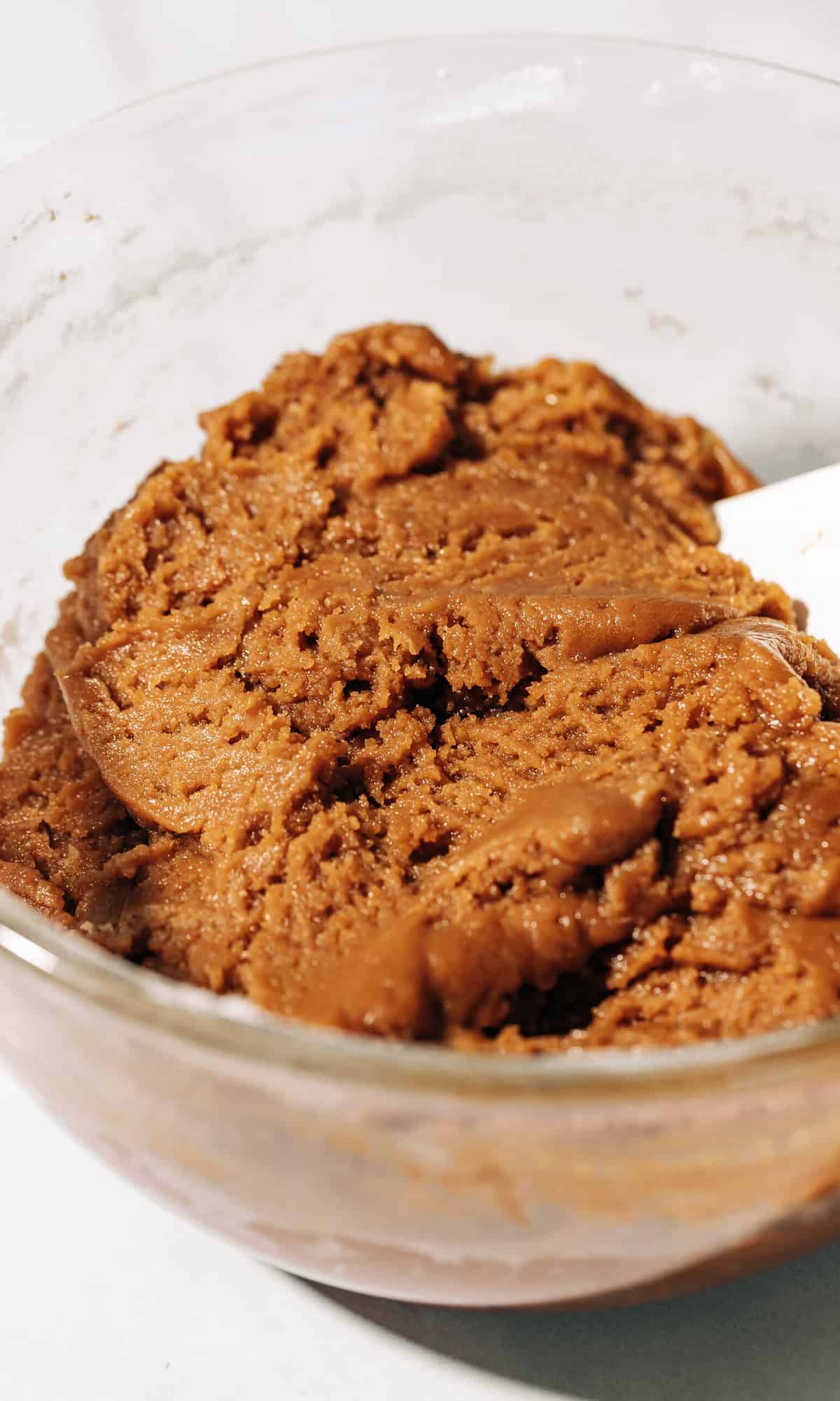 tahini cookie dough in a bowl.