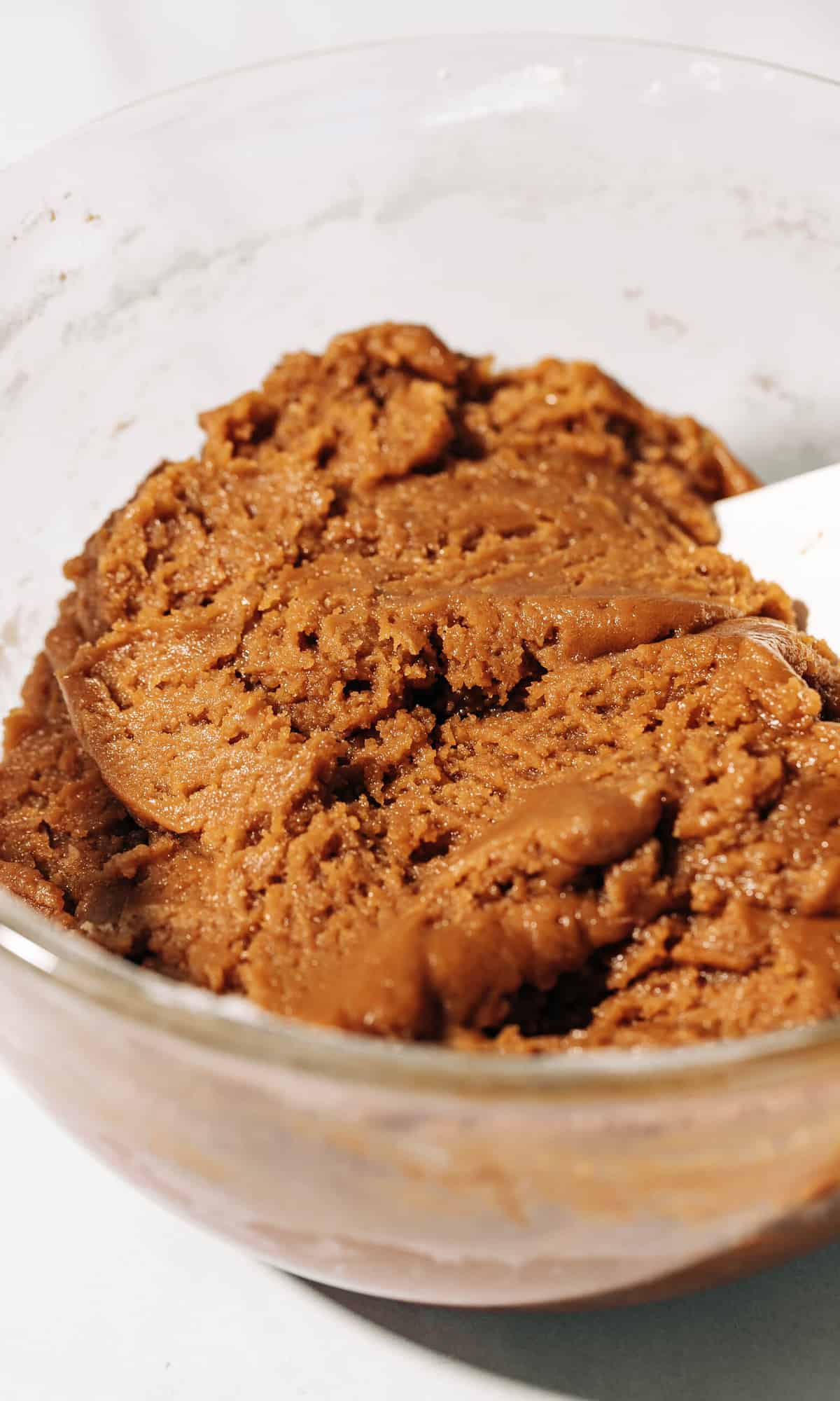 tahini cookie dough in a bowl.