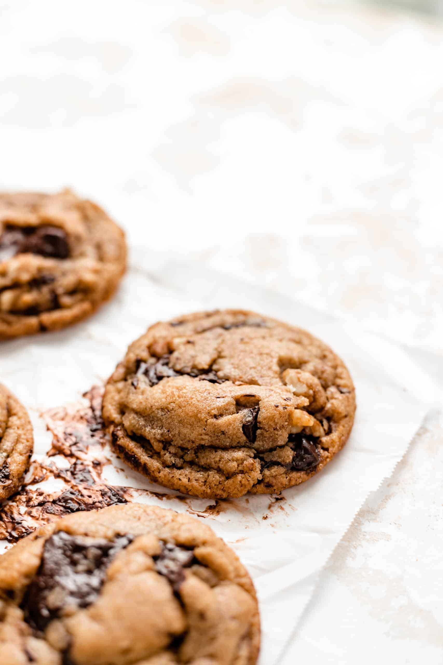 vegan chocolate chip cookies on parchment