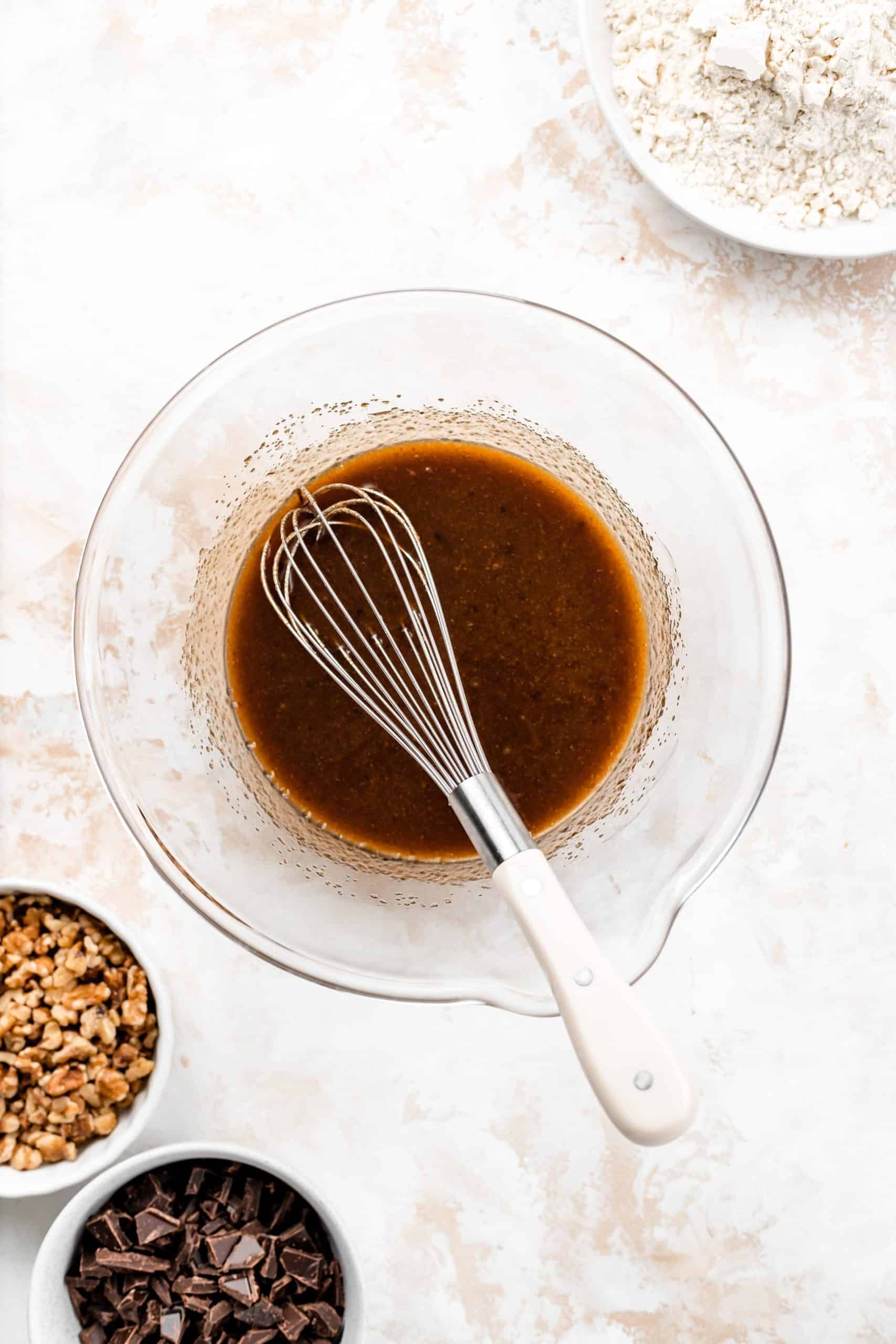 oil and brown sugar in mixing bowl