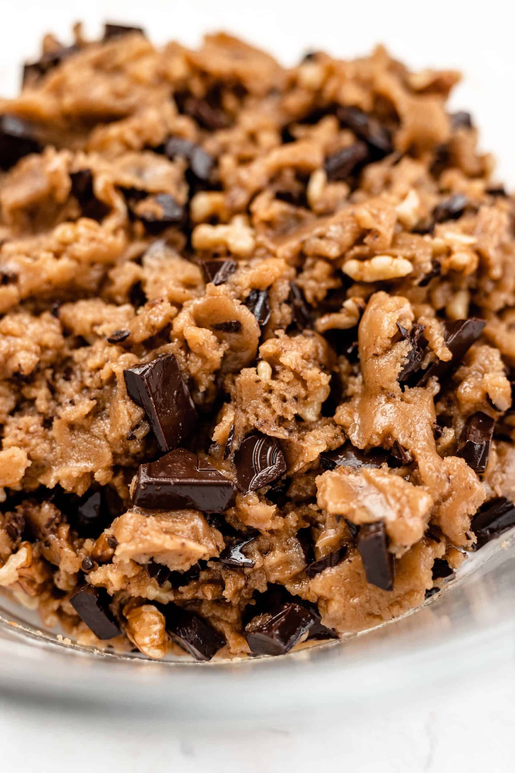 vegan chocolate chip cookie dough in a mixing bowl