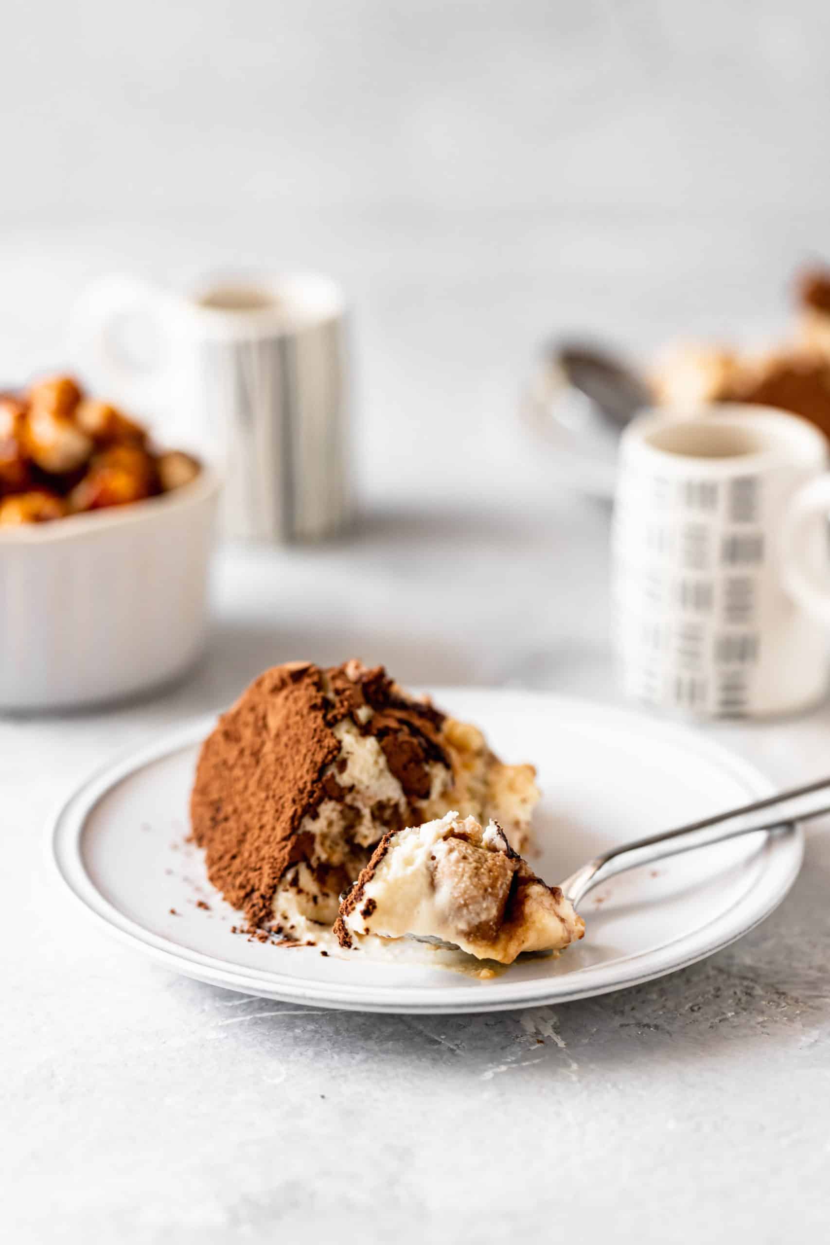 Serving of tiramisu on a plate