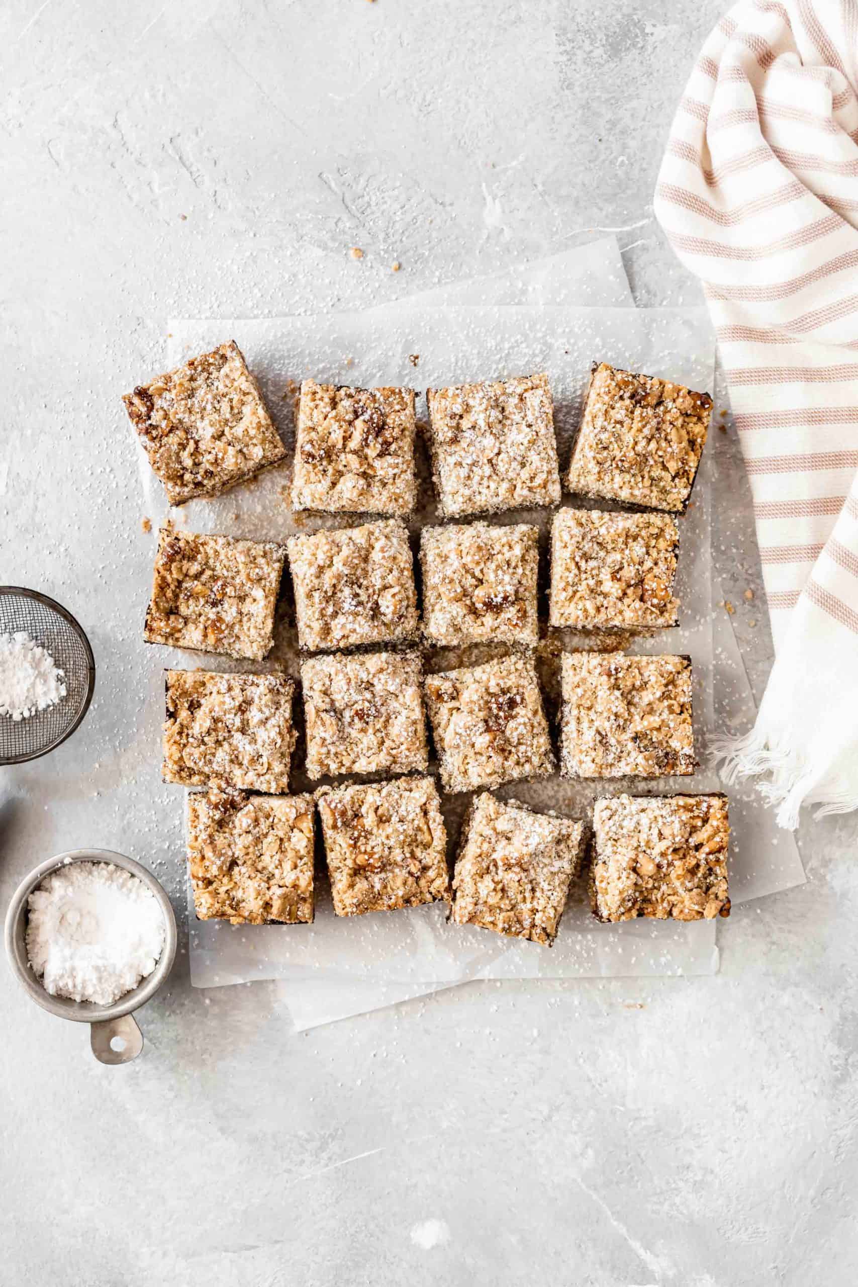 chocolate oat bars on parchment paper