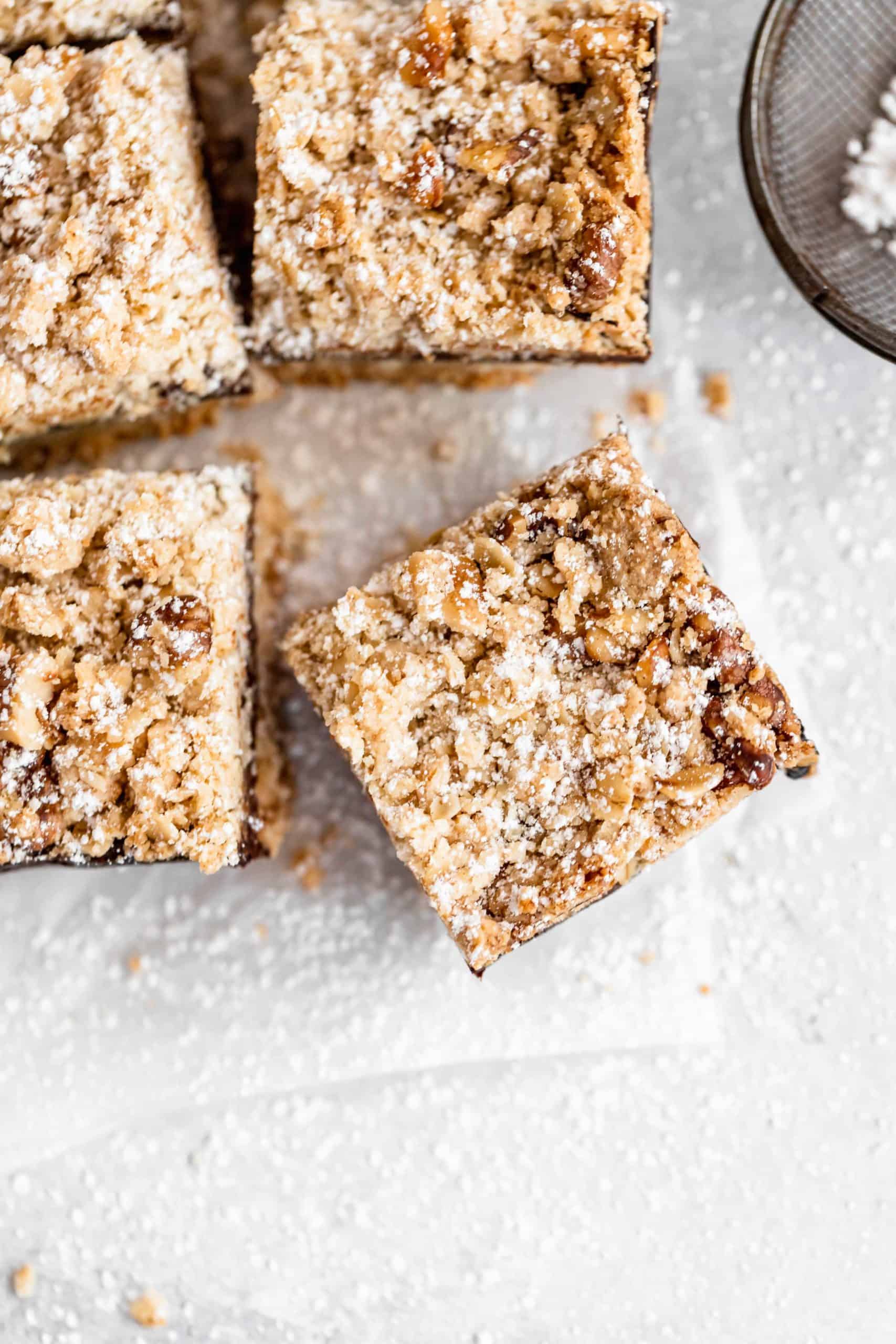chocolate crumb bars on parchment paper