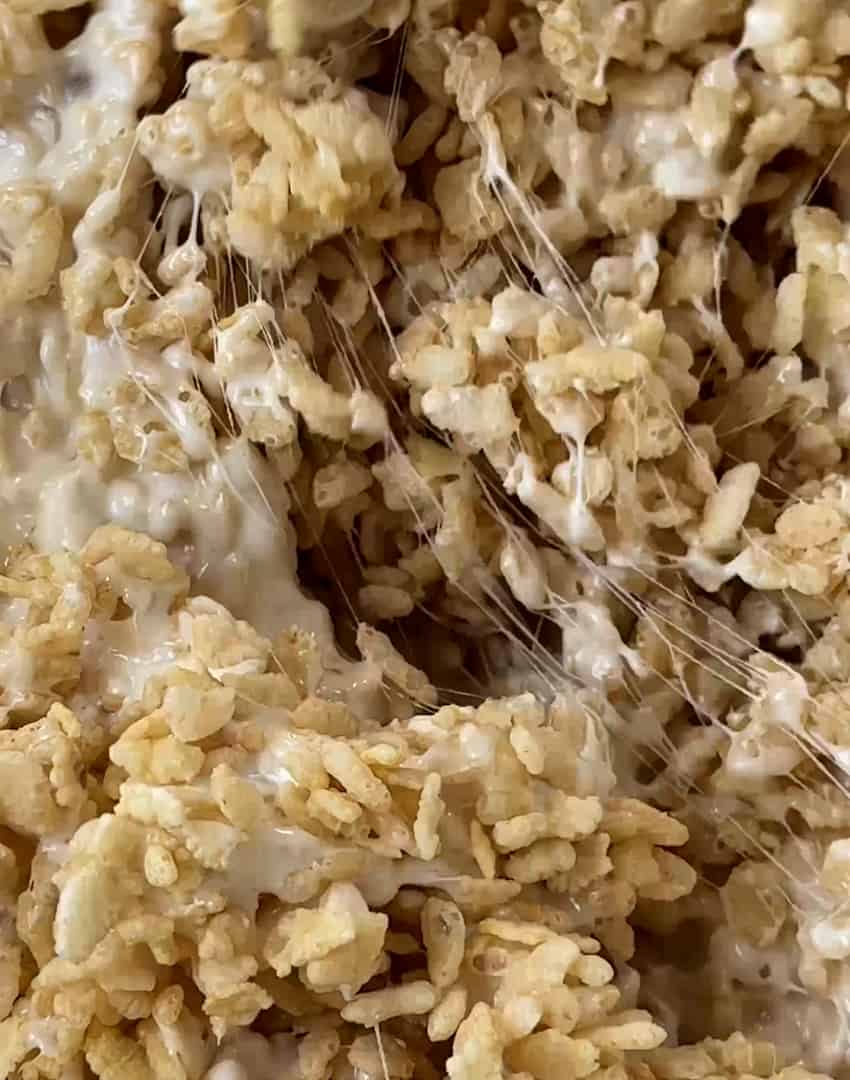 melted marshmallows and rice krispie cereal.