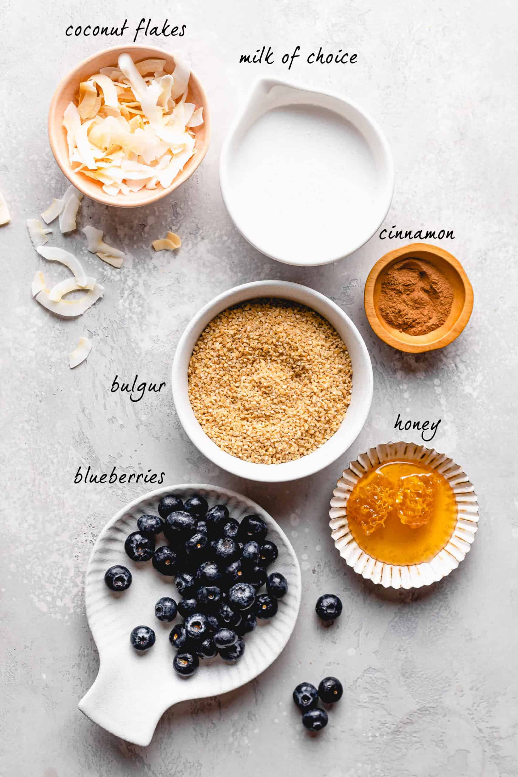 ingredients for bulgur breakfast bowls