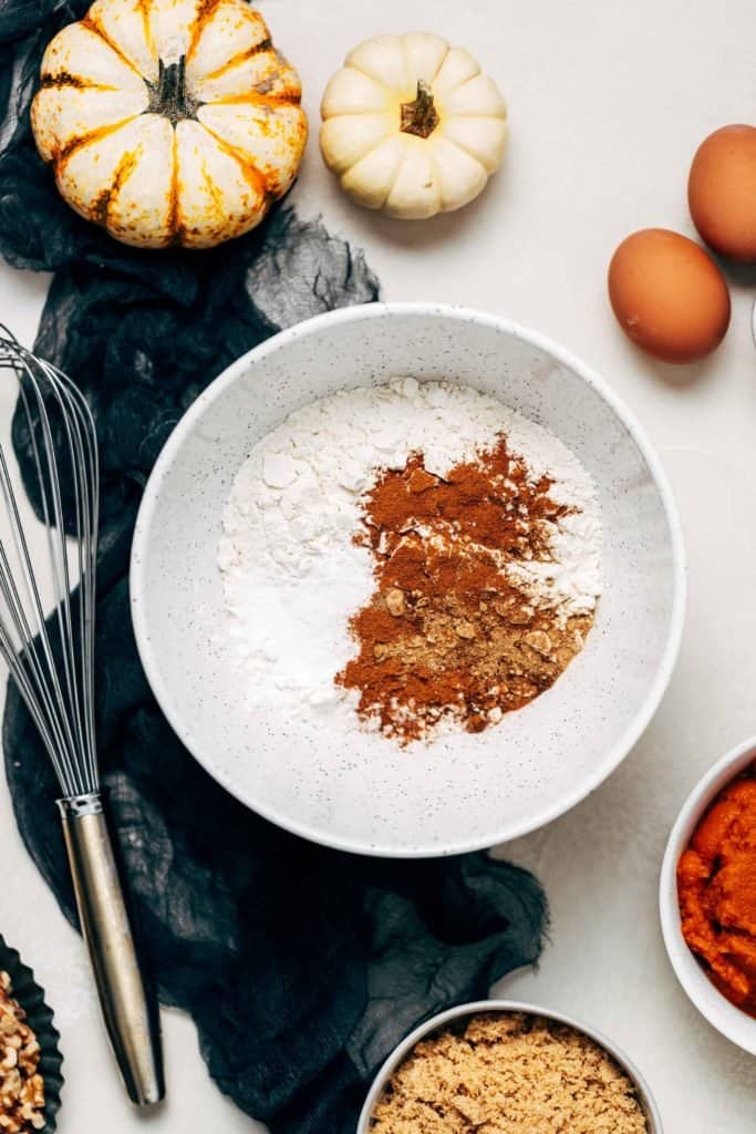 flour and spices in a mixing bowl