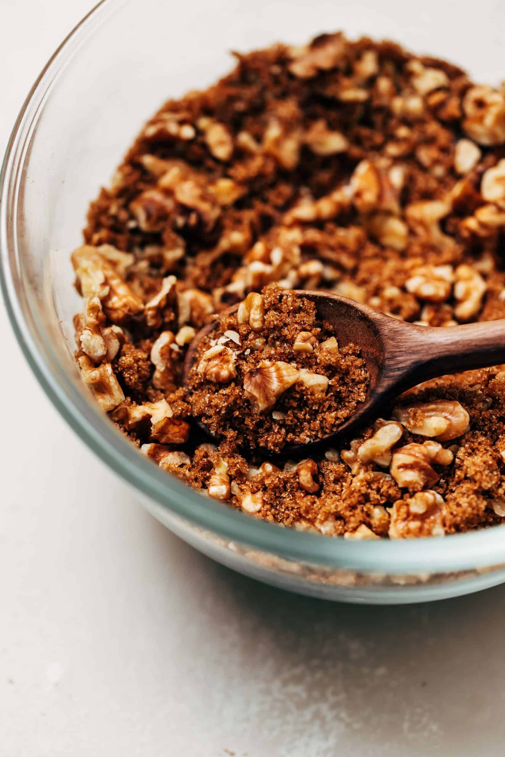 walnut brown sugar streusel in a bowl