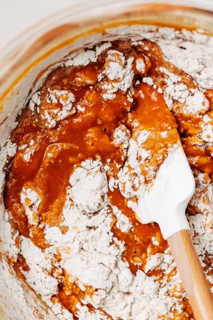 pumpkin cake batter in a bowl