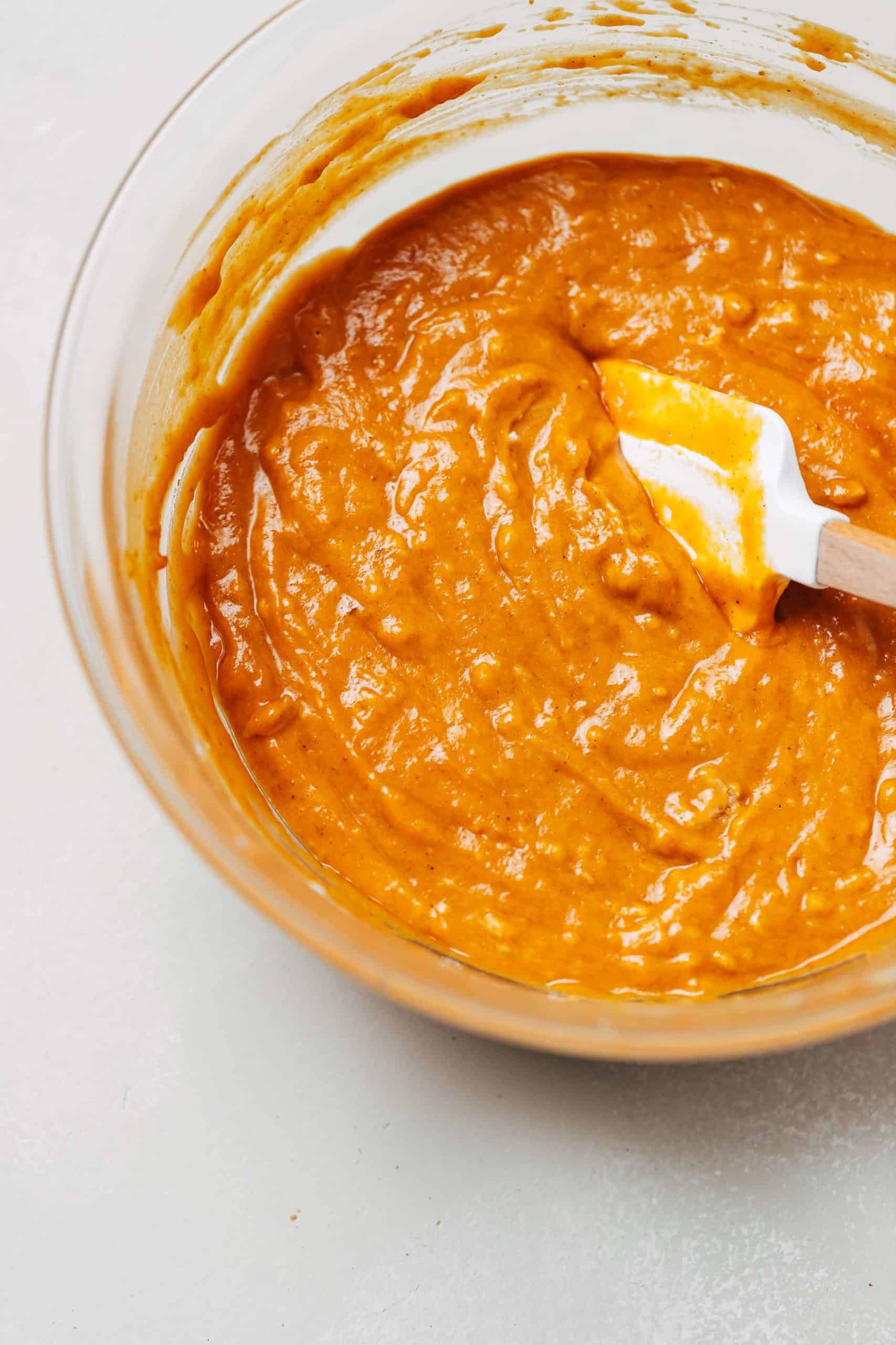 pumpkin bundt cake batter in a bowl