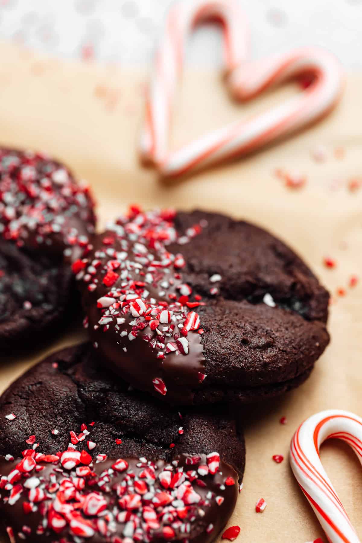 peppermint mocha cookies on parchment paper