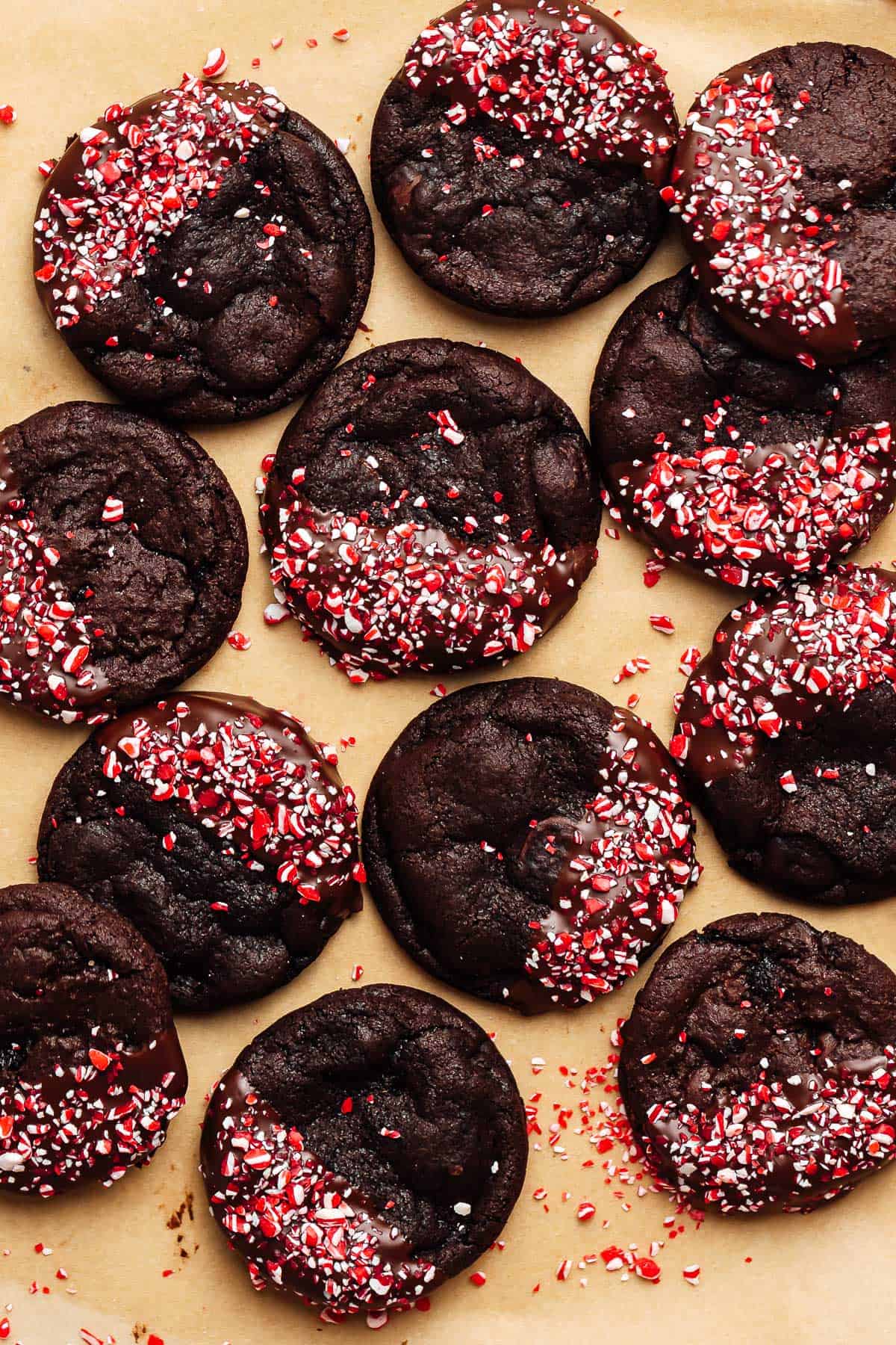 peppermint mocha cookies on parchment paper