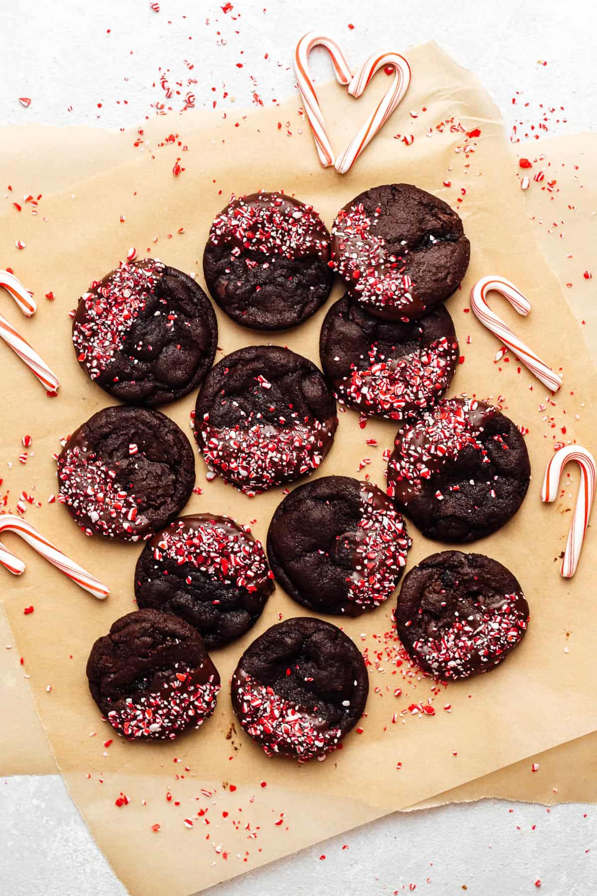 peppermint mocha cookies on parchment paper