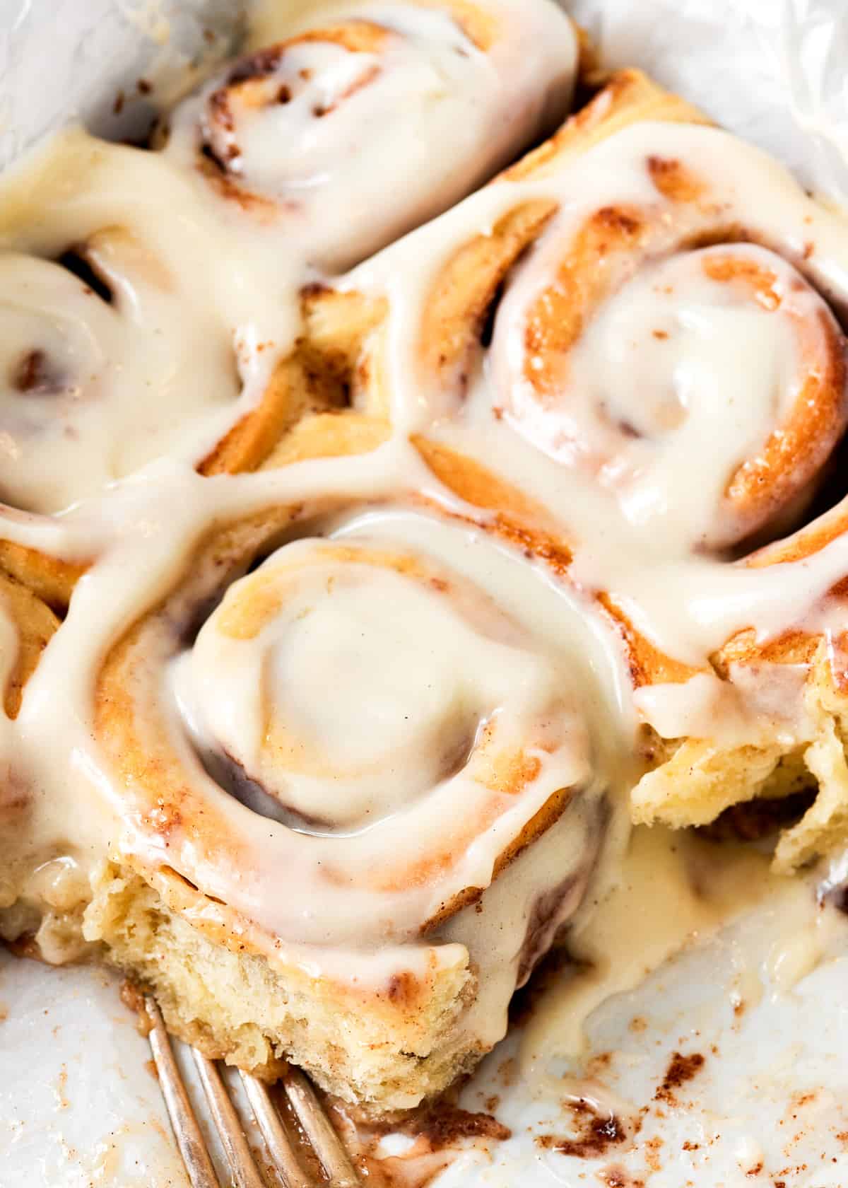 cinnamon rolls with cream cheese icing.