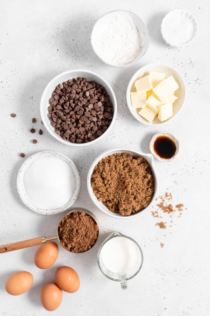 ingredients for fudge brownies with ganache