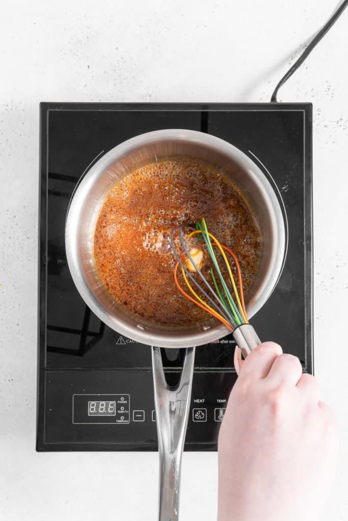 making salted caramel in a saucepan