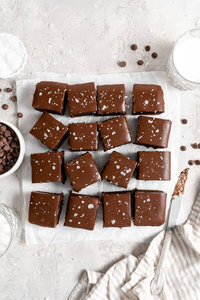 ganache brownies on parchment paper
