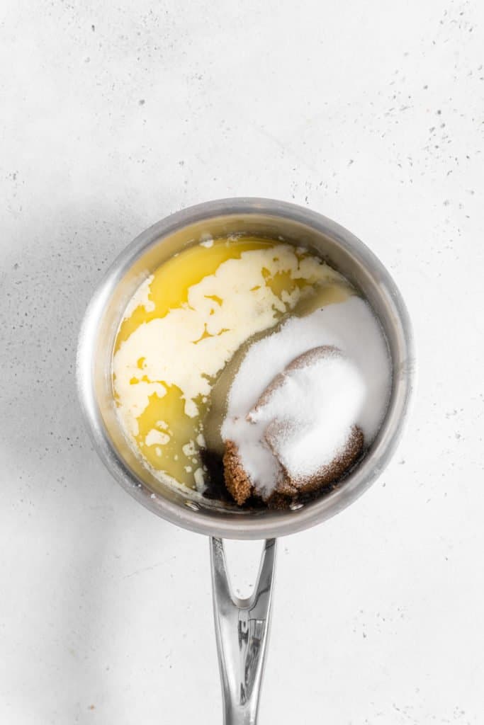 melted butter and sugar in saucepan