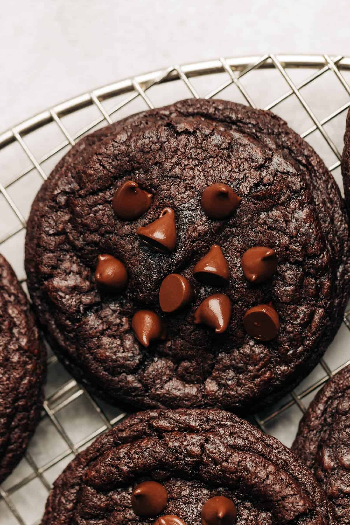 chocolate cookie on a wire rack