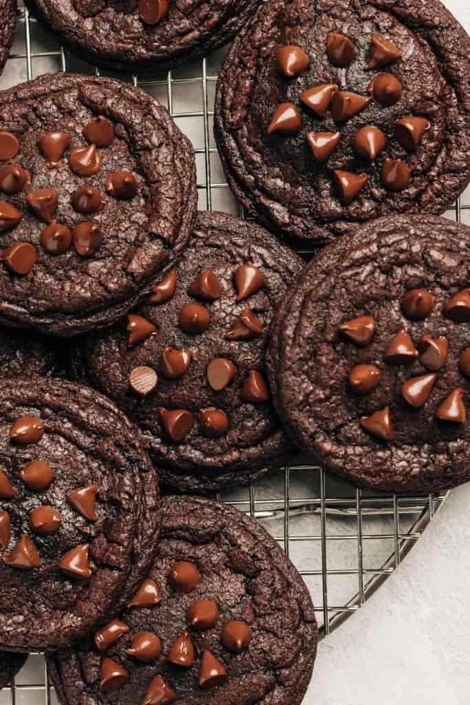 chocolate cookies on a wire rack