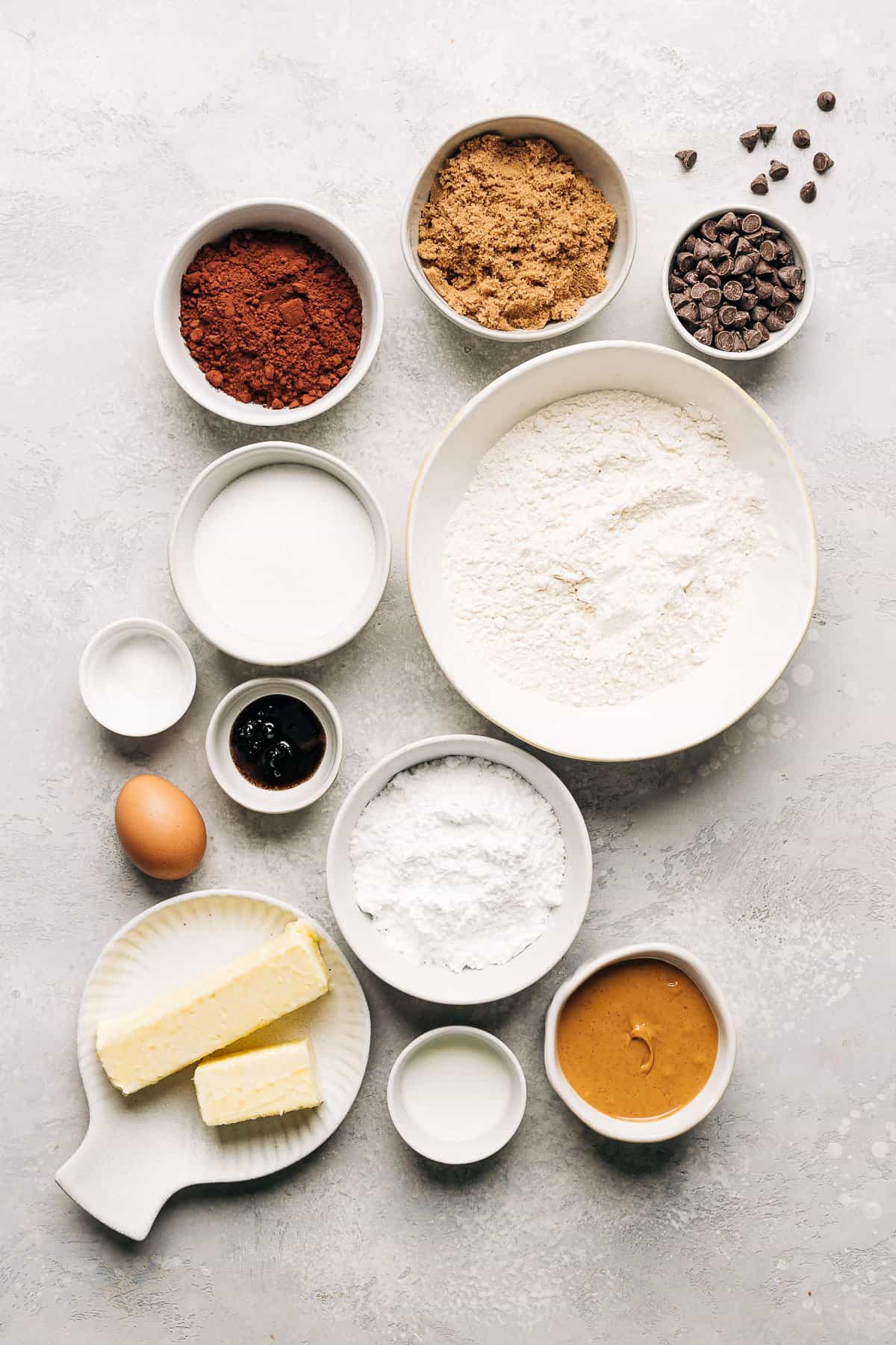 ingredients for peanut butter stuffed chocolate cookies