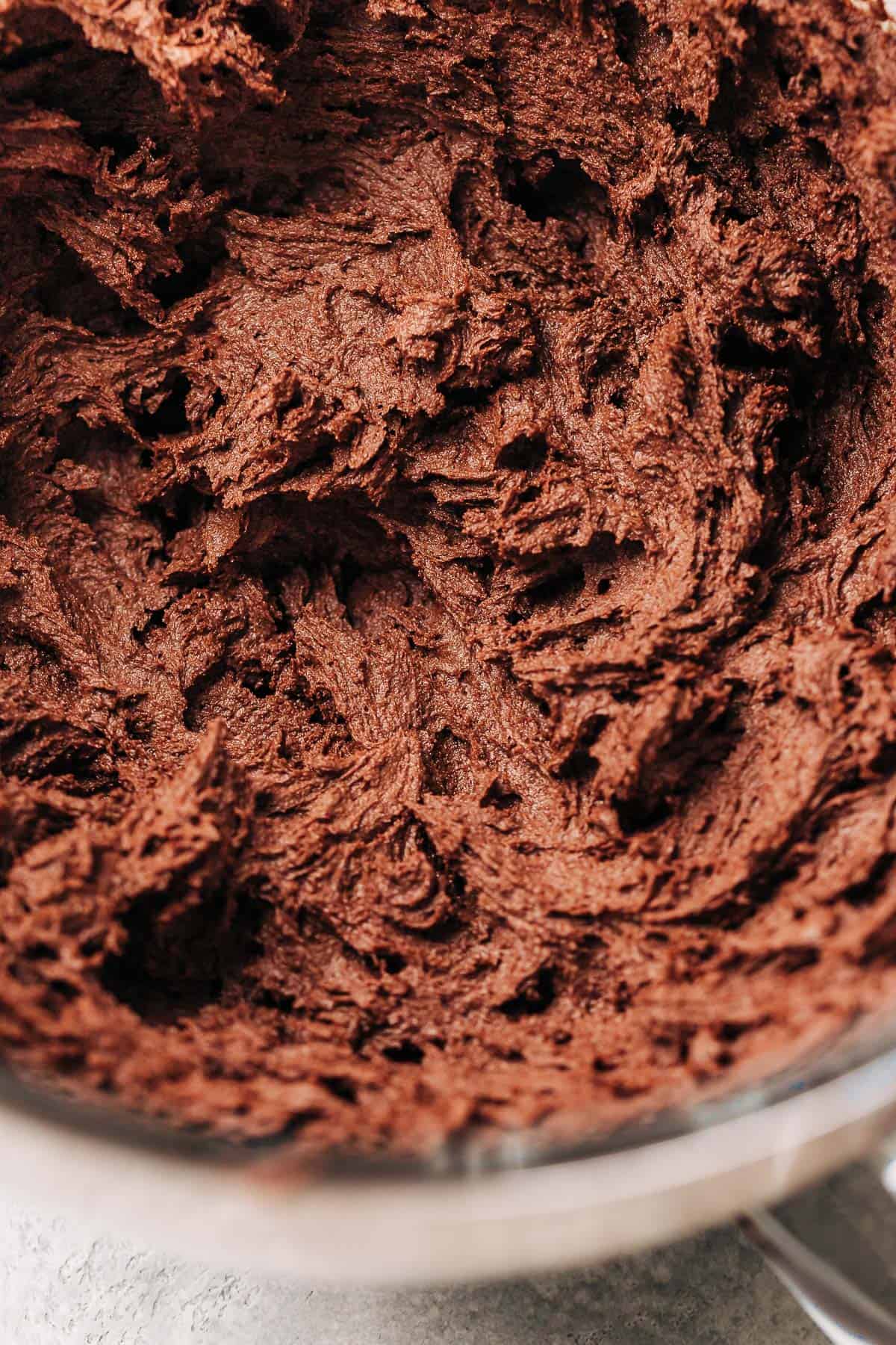 chocolate cookie dough in a mixing bowl