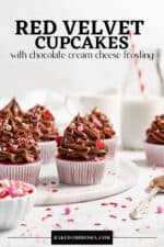Pin for red velvet cupcake recipe.