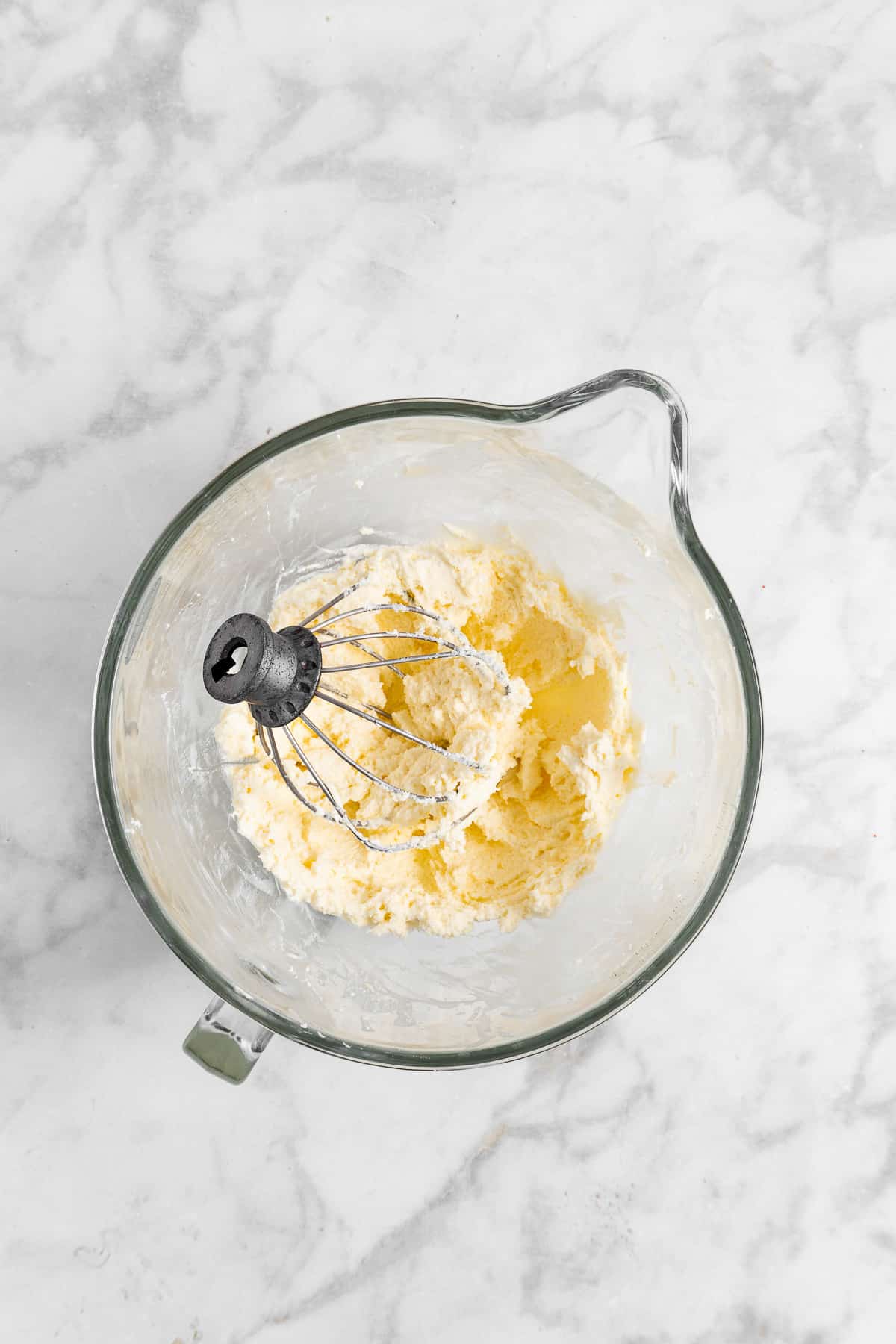 whipped cream cheese in a mixing bowl.