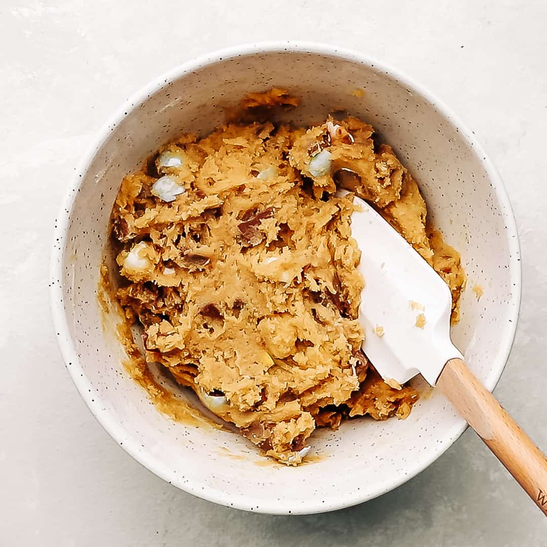 cadbury mini egg cookie dough in a bowl.