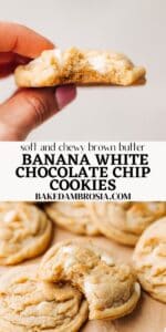 brown butter banana white chocolate chip cookie recipe pin.