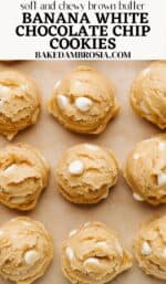 brown butter banana white chocolate chip cookie recipe pin.