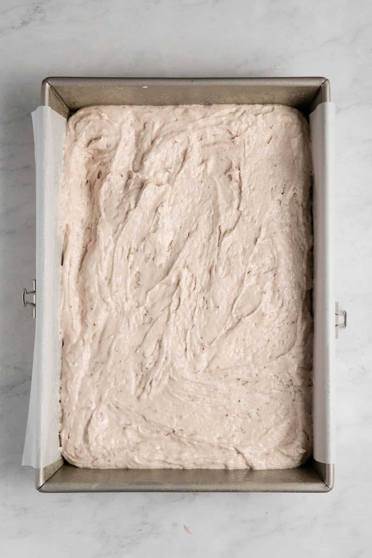 Fresh Strawberry Sheet Cake in pan.