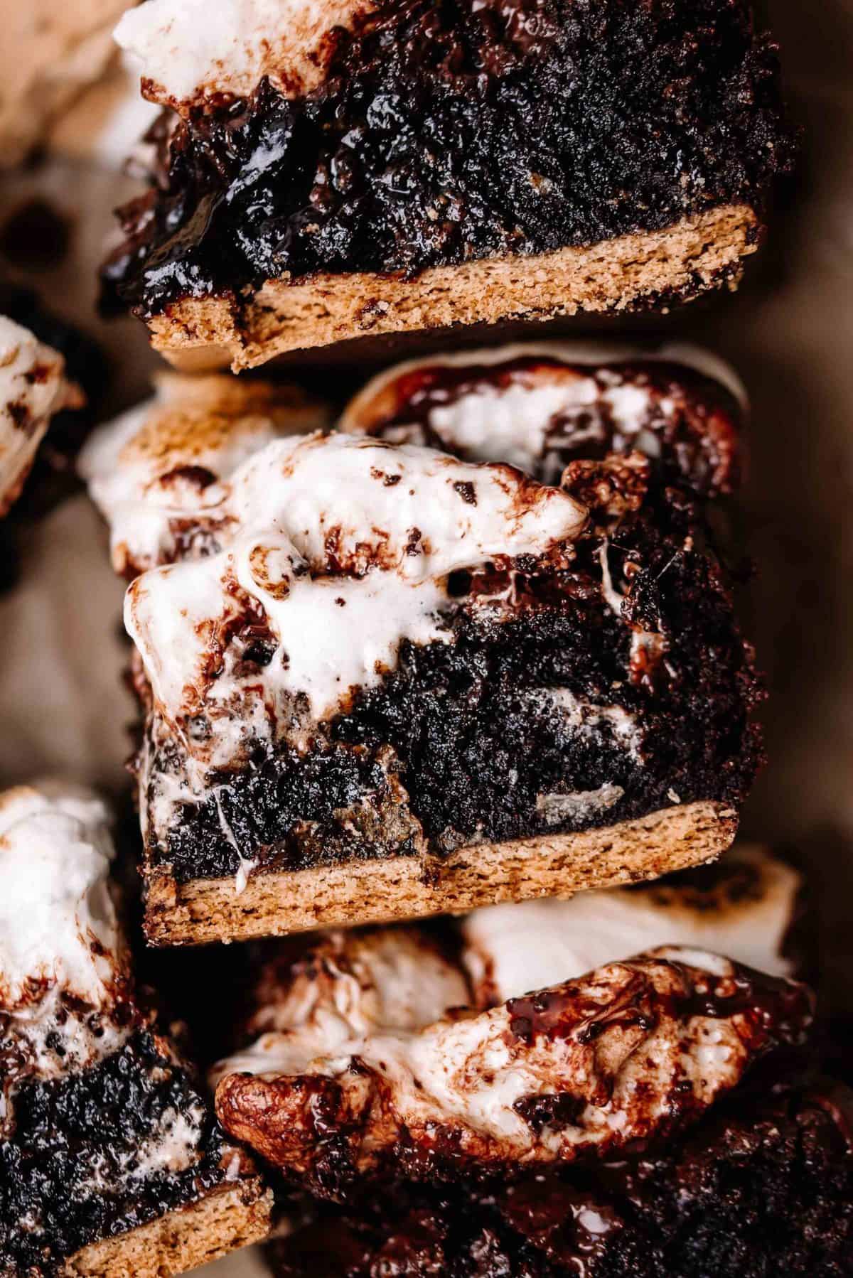 S'mores brownie on parchment paper.