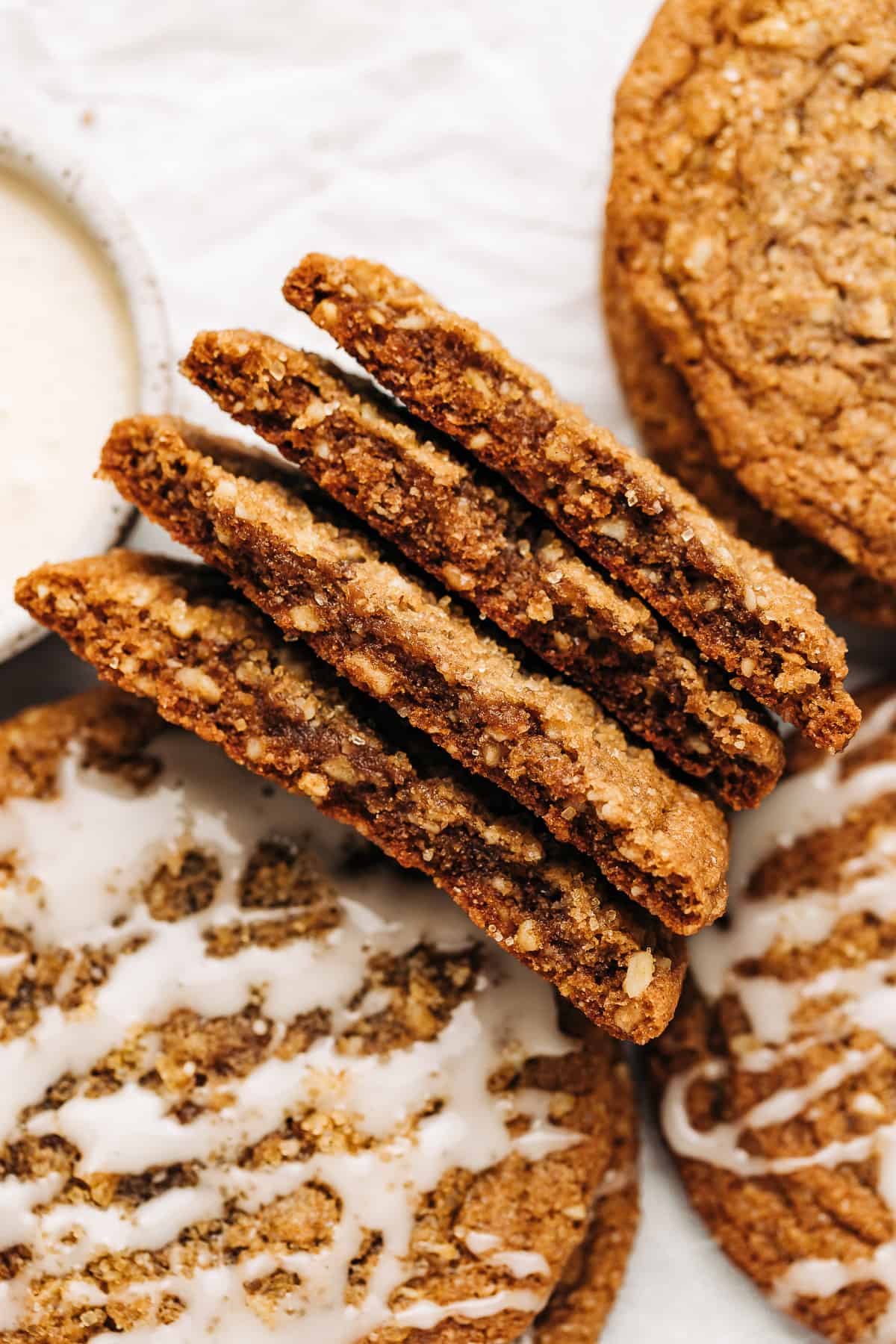 Chewy spice cookies cut in half.