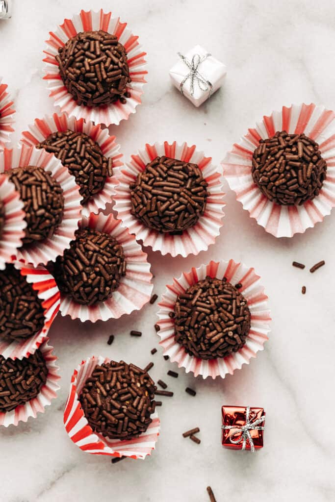 truffles with chocolate sprinkles.