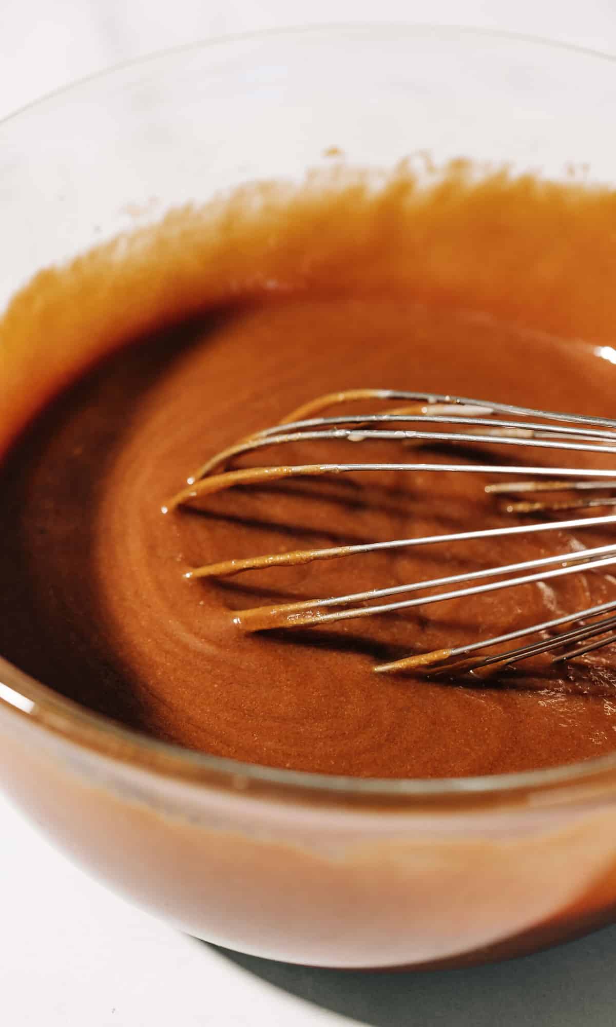 combined wet ingredients in a mixing bowl.