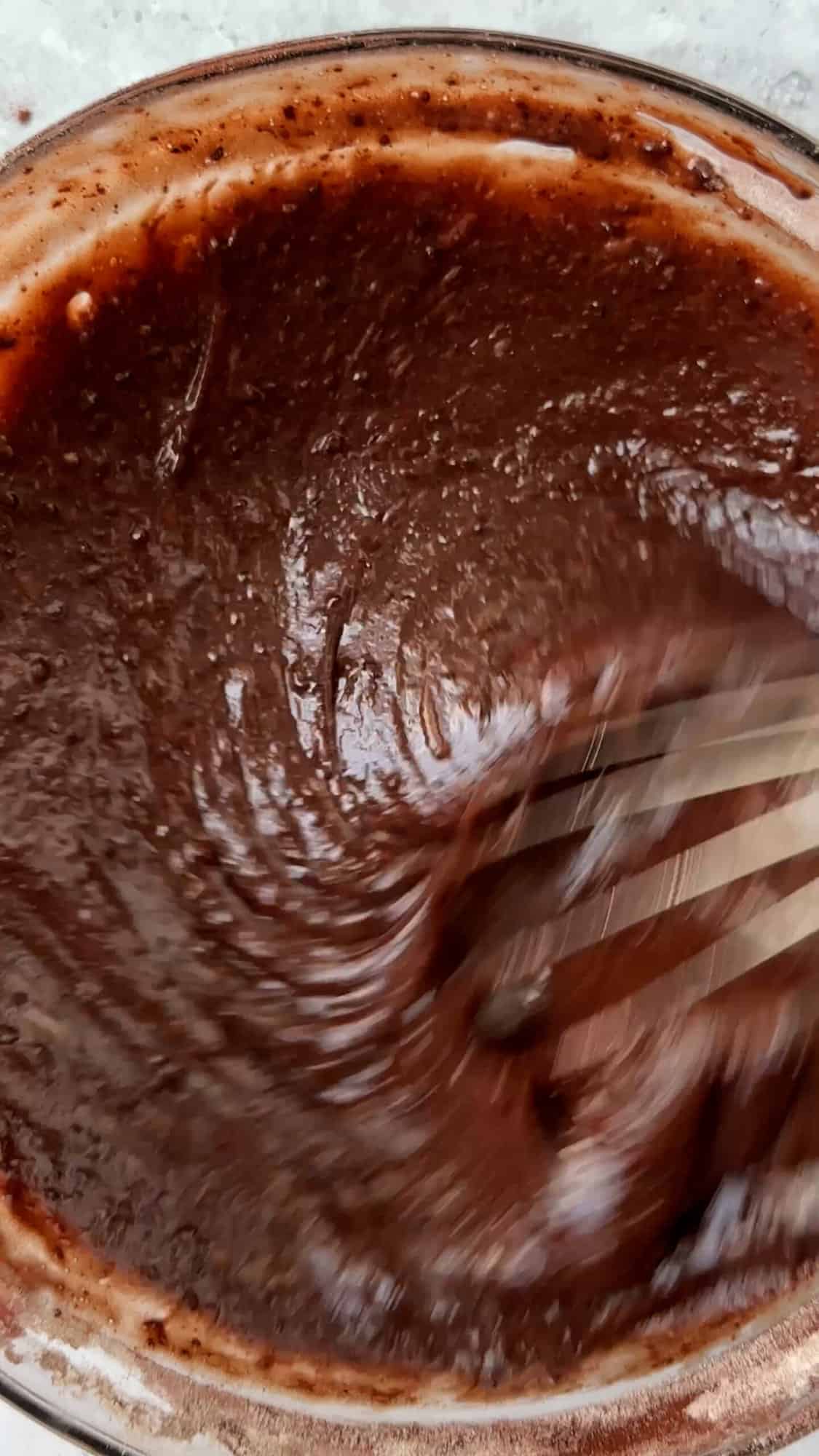 chocolate cake batter in bowl.