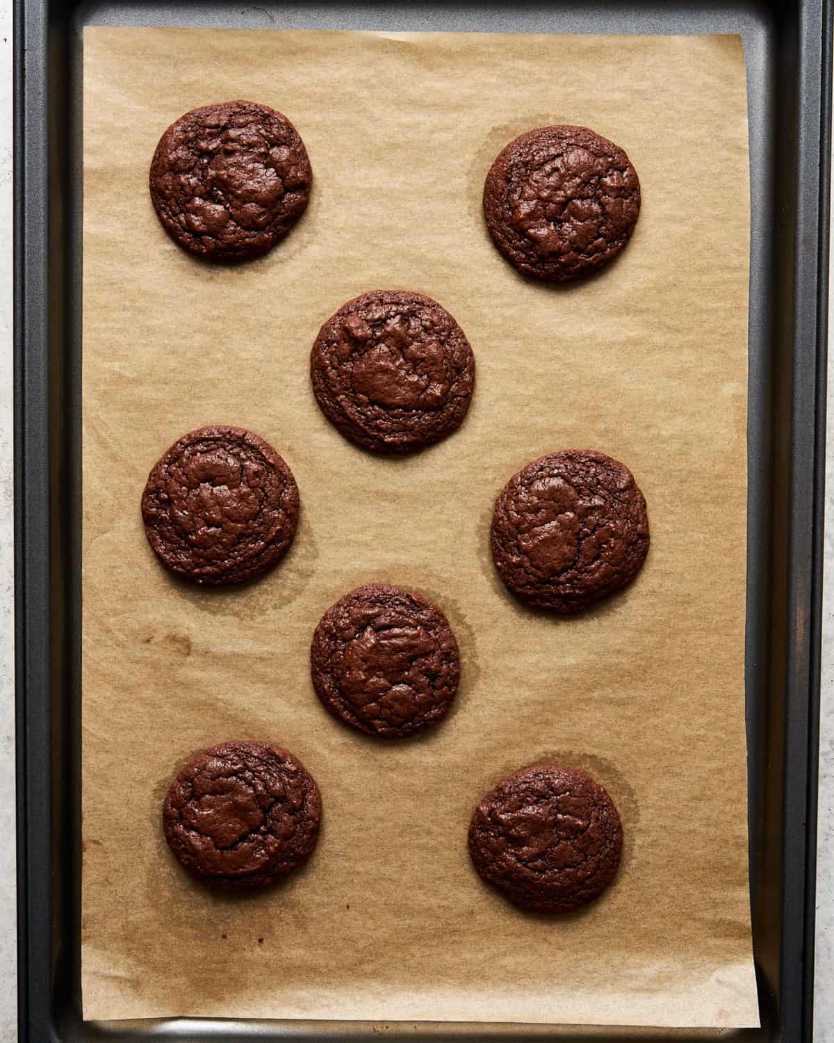 brownie cookies on a baking sheet.