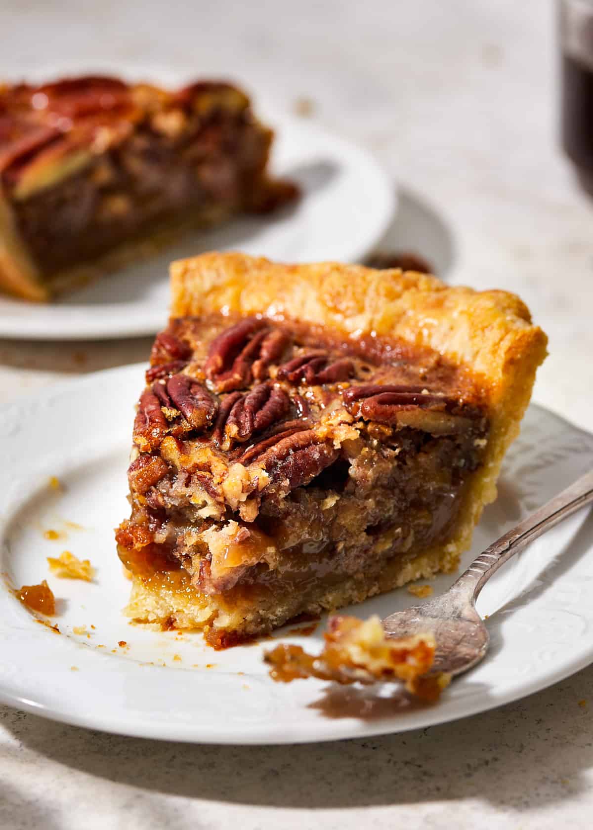 slice of honey pecan pie.