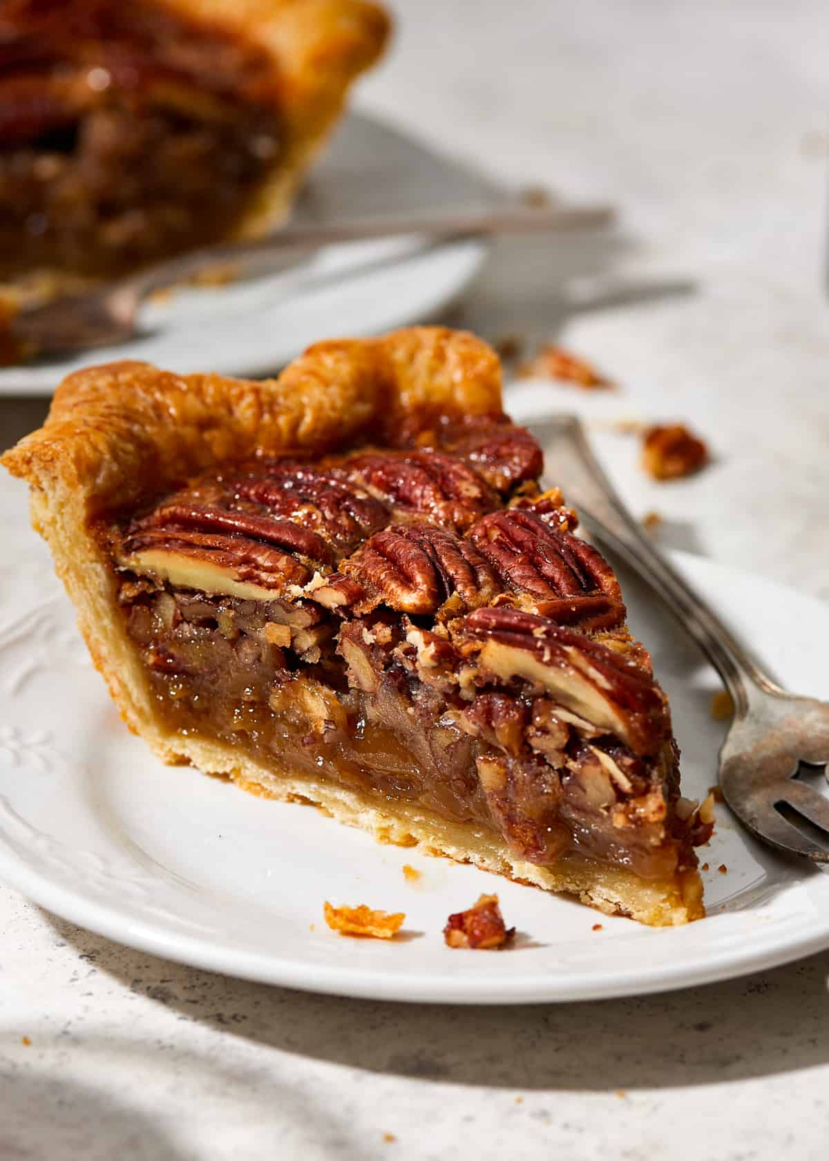 slice of honey pecan pie.