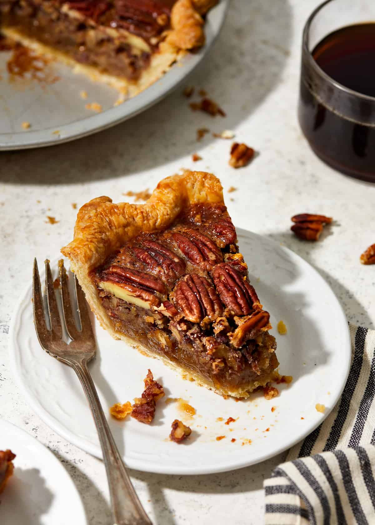 slice of honey pecan pie.