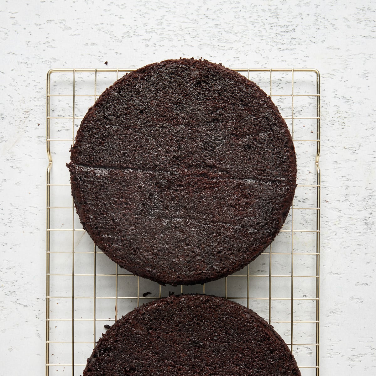 chocolate cake on a wire rack.