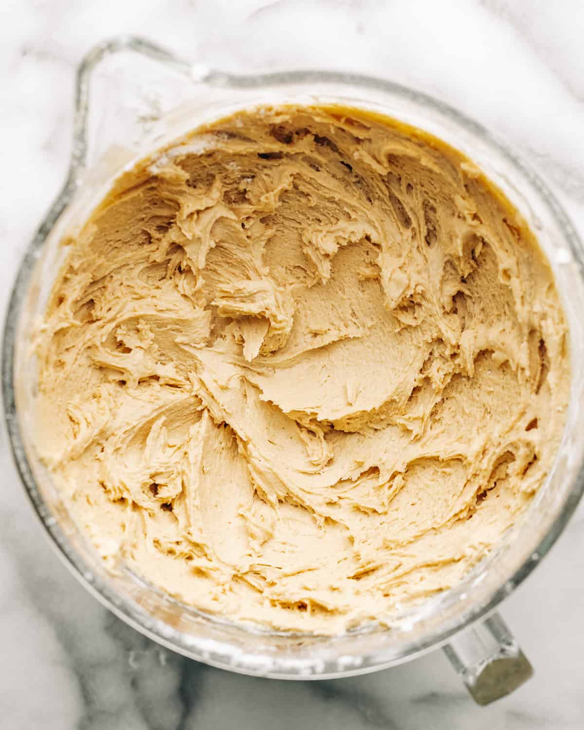 cookie dough batter in a mixing bowl.