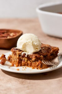 pumpkin pie crunch with a scoop of vanilla ice cream.