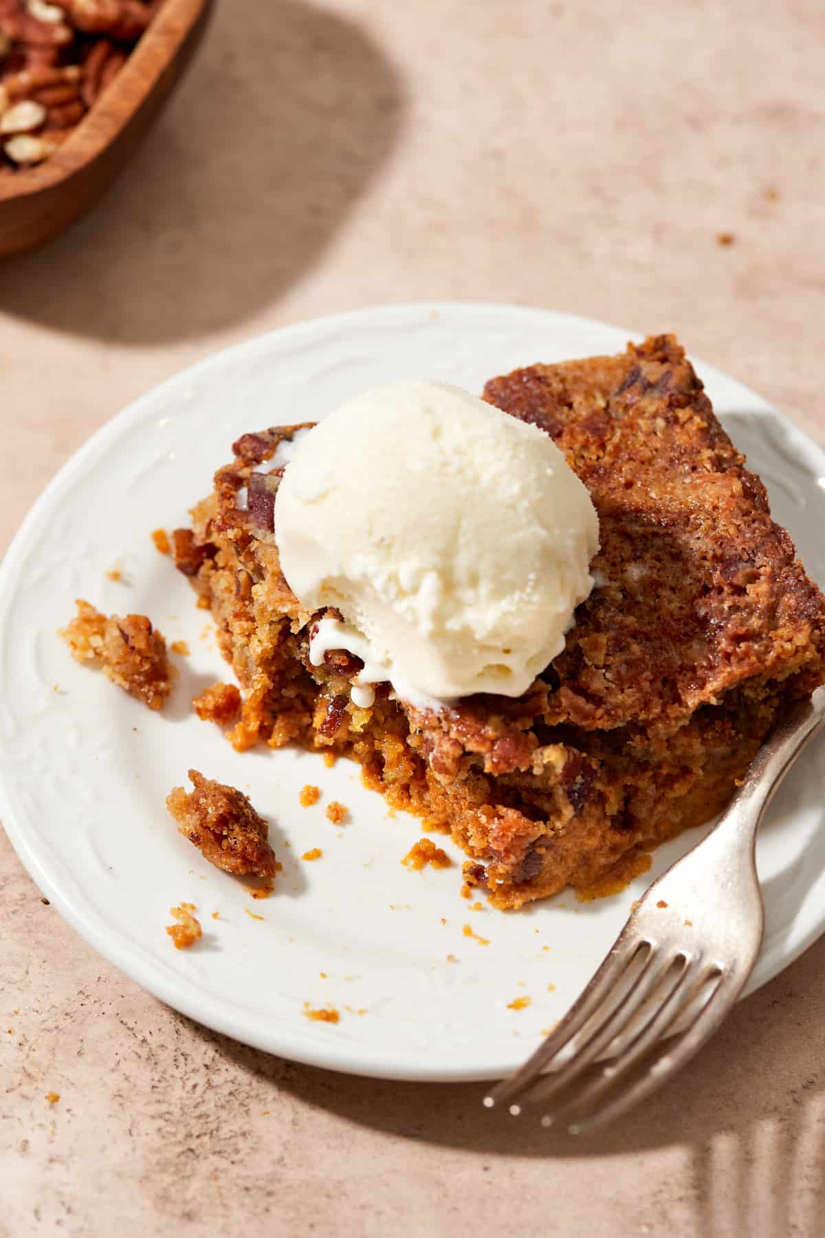 pumpkin pie crunch with a scoop of vanilla ice cream.