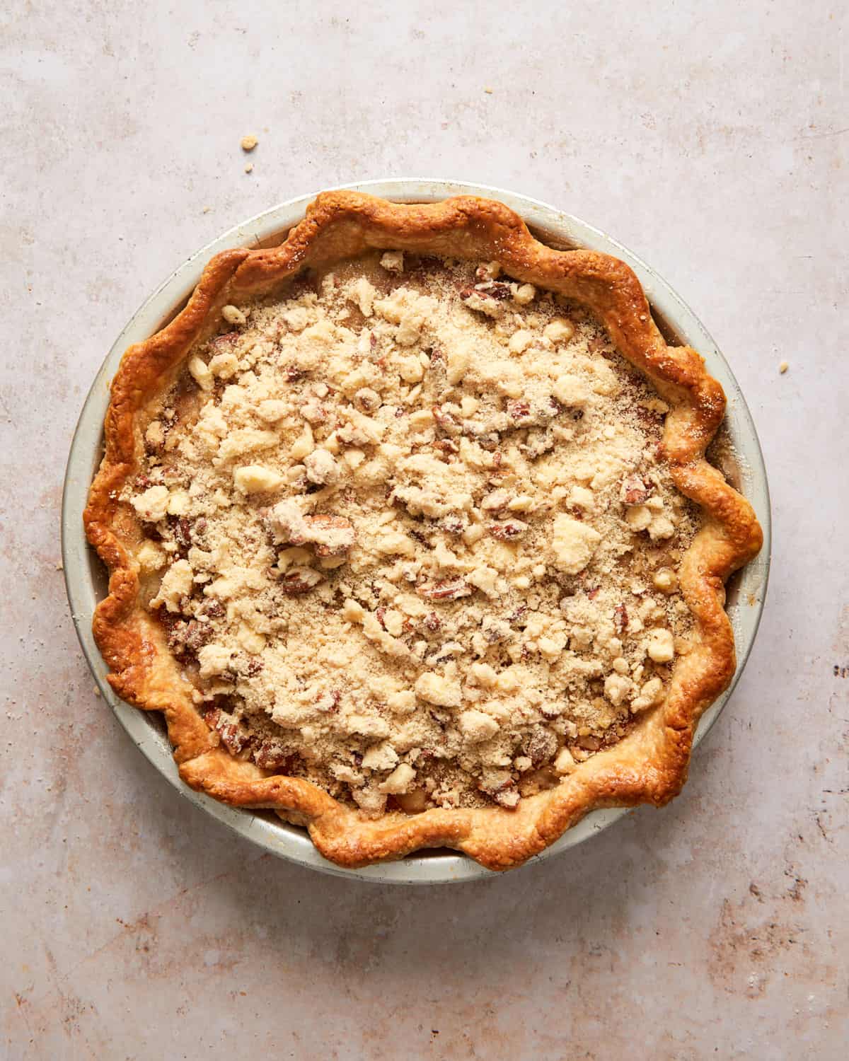 pumpkin pie topped with streusel.