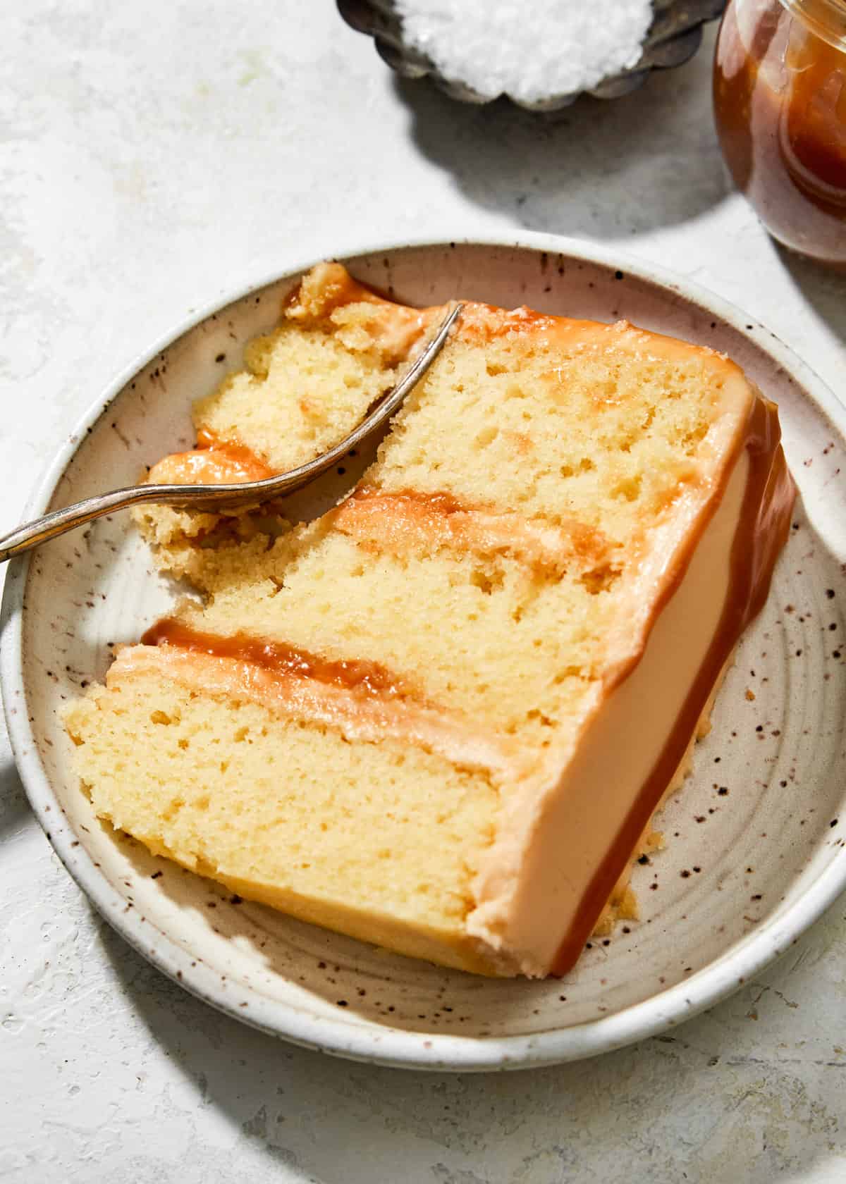 slice of salted caramel cake.