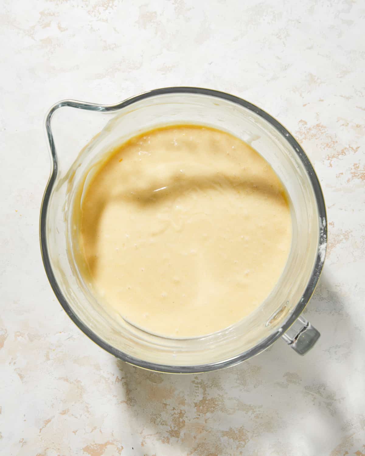 cake batter in a mixing bowl.